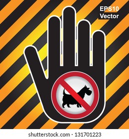 Vector : No Dogs or No Pets Allowed in This Area Prohibited Sign Present By Hand With No Dog Sign Inside Isolated on White Background