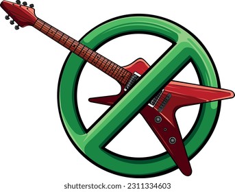 vector No Electric Guitar Sign on White Background