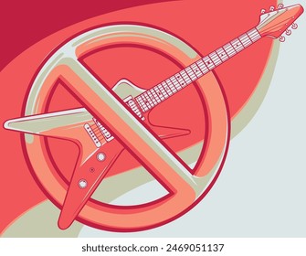 vector No Electric Guitar Sign on White Background
