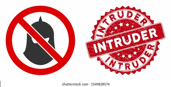 Vector no executioner balaclava icon and grunge round stamp seal with Intruder text. Flat no executioner balaclava icon is isolated on a white background.