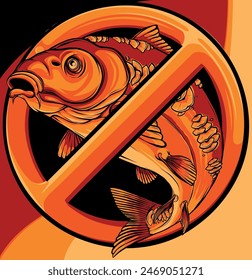 Vector No hay peces prohibido signo símbolo en el fondo blanco.