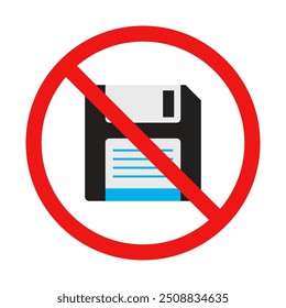 Vector No Floppy Disk Sign on White Background