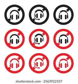 Vector No Headphone Signs. No Headphone Icon Symbols. No Headphone Icon Set