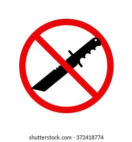 The vector of  No Knife or No Weapon Sign. No weapon allowed symbol. Knife cross out. Prohibited icon in a red circle isolated on a white background. Flat design style. Stock vector illustration