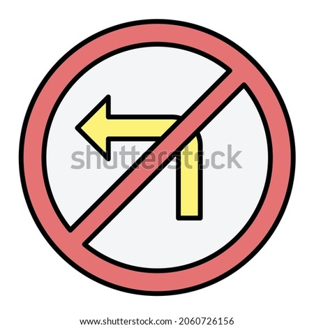 Vector No Left Turn Filled Outline Icon Design
