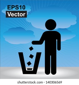 Vector : No Littering, Please Use A Trash Can or Please Keep Area Clean Concept Present By No Littering Sign in Blue Sky Background