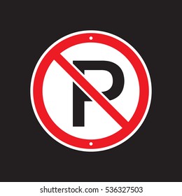 A vector no parking sign on a simple black background.