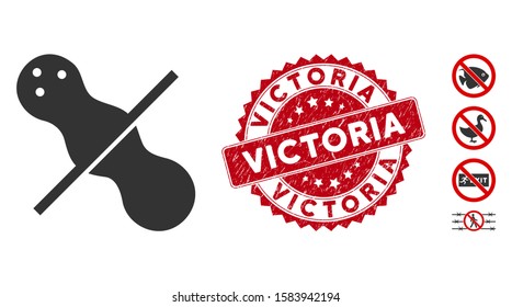 Vector no peanuts icon and rubber round stamp watermark with Victoria caption. Flat no peanuts icon is isolated on a white background. Victoria stamp uses red color and rubber surface.