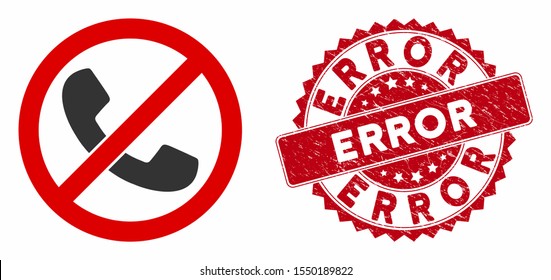 Vector no phones icon and grunge round stamp seal with Error caption. Flat no phones icon is isolated on a white background. Error stamp seal uses red color and grunge texture.