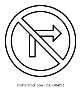 Vector No Right Turn Outline Icon Design
