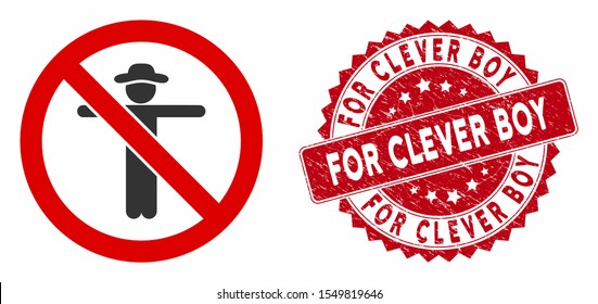 Vector no scarecrow icon and corroded round stamp seal with For Clever Boy text. Flat no scarecrow icon is isolated on a white background. For Clever Boy stamp seal uses red color and grunge surface.