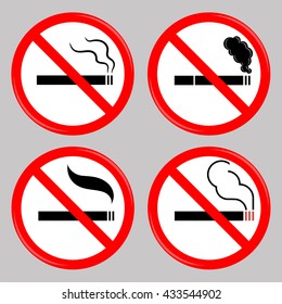 Vector No Smoking, Cigarette, Smoke and Cigar Prohibited Symbols Isolated on Grey Background