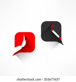 Vector no smoking dialog in modern flat design. Cigarette forbidden sign with long shadow. Health concept.