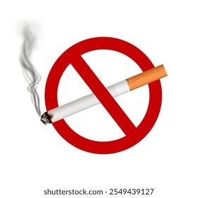 Vector no smoking sign with lit cigarette in red sign - icon, sticker design or pictogram