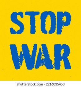 Vector no war in Ukraine with on an isolated background against the background of the flag of Ukraine. Poster in support of Ukraine.
