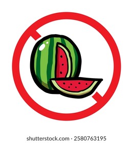 Vector No Watermelon Sign on White Background