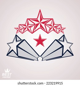 Vector noble corporate brand 3d symbol. Web and graphic design heraldic emblem with five pentagonal stars - detailed clear eps8 template. Celebration idea.