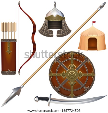 Vector Nomadic Knight Armor Icons Set 4 isolated on white background