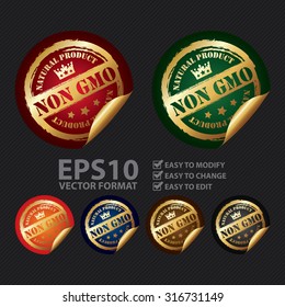 Vector : Non GMO Natural Product Infographics Peeling Sticker, Label, Icon, Sign or Badge