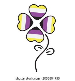 Vector of non-binary flower concept, arranged heart shape as flower, graphic flat design, isolated design on white background.