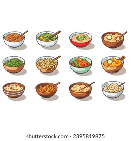 vector noodle bowl icon set vector illustration