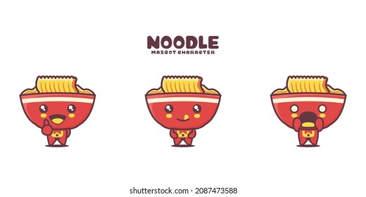 vector noodle cartoon mascot, with different expressions, isolated on a white background.