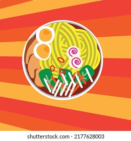 Vector noodles in a bowl illustration