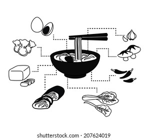 vector of noodles and chopsticks icon with link of many ingredient