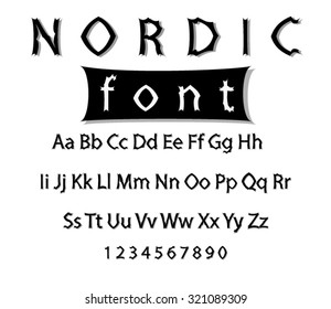  Vector nordic font. Collection of alphabet symbols and figures.