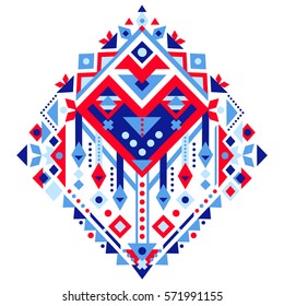 Vector nordic ornament. Abstract winter scandinavian seamless pattern, border design for fashion fabric, knit, textile, cross embroidery. Norwegian background with red and blue colors