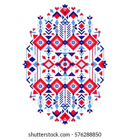 Vector nordic ornament. Abstract winter scandinavian seamless pattern, border design for fashion fabric, knit, textile, cross embroidery. Norwegian background with red and blue colors