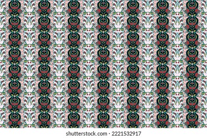 Vector nordic ornament. winter scandinavian seamless pattern, border design for fashion fabric, knit, textile, cross embroidery. Norwegian background with red and blue colors