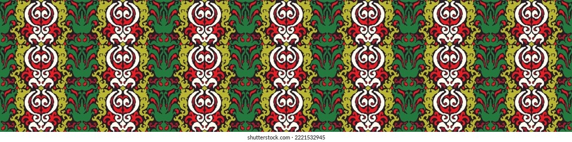 Vector nordic ornament. winter scandinavian seamless pattern, border design for fashion fabric, knit, textile, cross embroidery. Norwegian background with red and blue colors