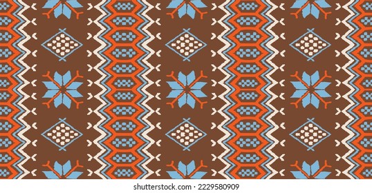 Vector nordic ornament. winter scandinavian seamless pattern, border design for fashion fabric, knit, textile, cross embroidery. Norwegian background with red and blue colors