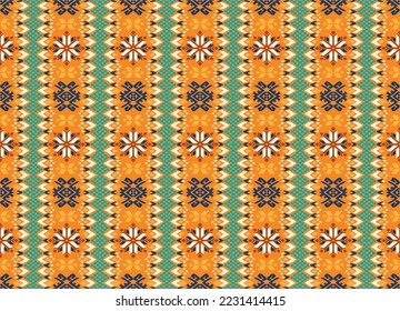 Vector nordic ornament. winter scandinavian seamless pattern, border design for fashion fabric, knit, textile, cross embroidery. Norwegian background with red and blue colors