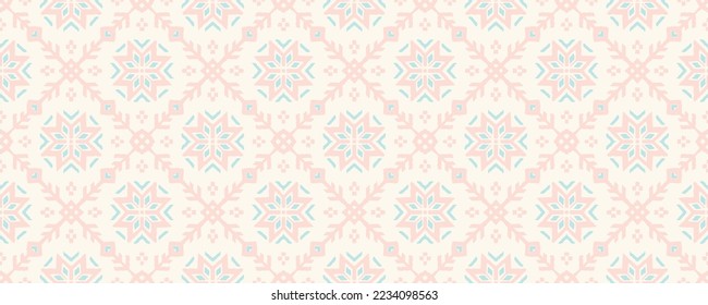 Vector nordic ornament. winter scandinavian seamless pattern, border design for fashion fabric, knit, textile, cross embroidery. Norwegian background with red and blue colors