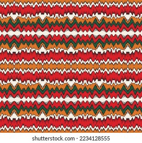 Vector nordic ornament. winter scandinavian seamless pattern, border design for fashion fabric, knit, textile, cross embroidery. Norwegian background with red and blue colors