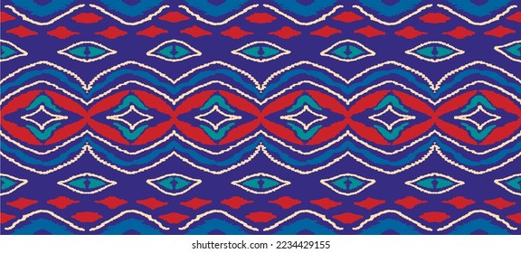 Vector nordic ornament. winter scandinavian seamless pattern, border design for fashion fabric, knit, textile, cross embroidery. Norwegian background with red and blue colors
