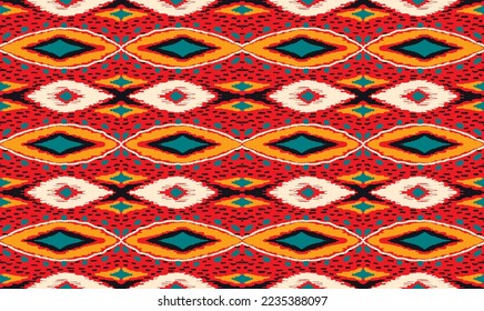 Vector nordic ornament. winter scandinavian seamless pattern, border design for fashion fabric, knit, textile, cross embroidery. Norwegian background with red and blue colors