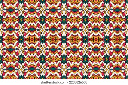 Vector nordic ornament. winter scandinavian seamless pattern, border design for fashion fabric, knit, textile, cross embroidery. Norwegian background with red and blue colors