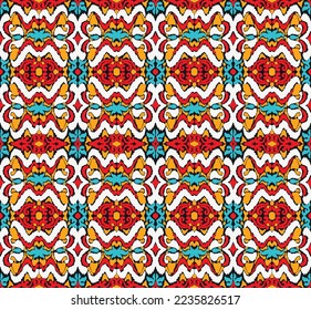 Vector nordic ornament. winter scandinavian seamless pattern, border design for fashion fabric, knit, textile, cross embroidery. Norwegian background with red and blue colors