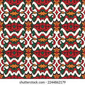 Vector nordic ornament. winter scandinavian seamless pattern, border design for fashion fabric, knit, textile, cross embroidery. Norwegian background with red and blue colors