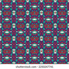Vector nordic ornament. winter scandinavian seamless pattern, border design for fashion fabric, knit, textile, cross embroidery. Norwegian background with red and blue colors