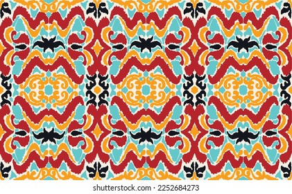 Vector nordic ornament. winter scandinavian seamless pattern, border design for fashion fabric, knit, textile, cross embroidery. Norwegian background with red and blue colors