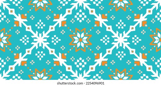 Vector nordic ornament. winter scandinavian seamless pattern, border design for fashion fabric, knit, textile, cross embroidery. Norwegian background with red and blue colors