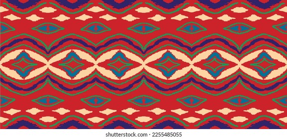 Vector nordic ornament. winter scandinavian seamless pattern, border design for fashion fabric, knit, textile, cross embroidery. Norwegian background with red and blue colors