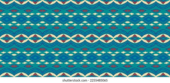 Vector nordic ornament. winter scandinavian seamless pattern, border design for fashion fabric, knit, textile, cross embroidery. Norwegian background with red and blue colors