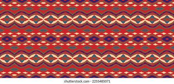 Vector nordic ornament. winter scandinavian seamless pattern, border design for fashion fabric, knit, textile, cross embroidery. Norwegian background with red and blue colors