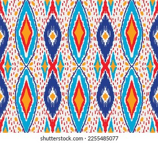 Vector nordic ornament. winter scandinavian seamless pattern, border design for fashion fabric, knit, textile, cross embroidery. Norwegian background with red and blue colors
