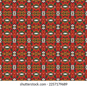 Vector nordic ornament. winter scandinavian seamless pattern, border design for fashion fabric, knit, textile, cross embroidery. Norwegian background with red and blue colors
